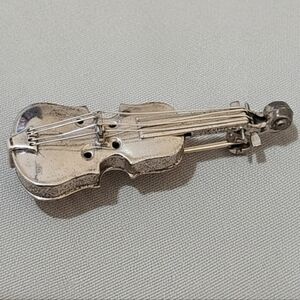 Vintage Sterling Silver Violin Musical Instrument Brooch